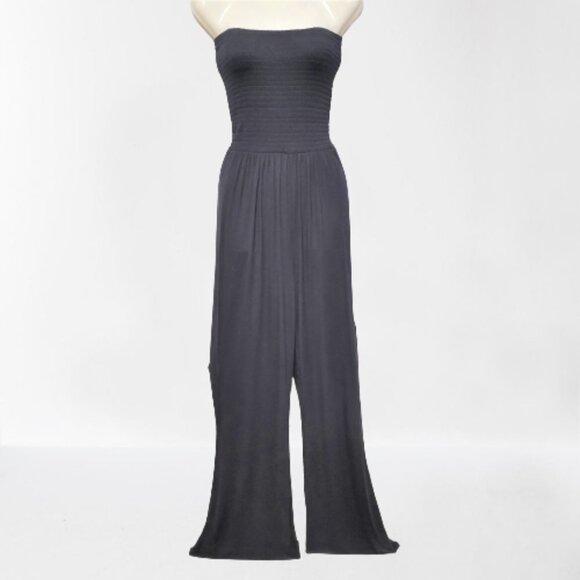 Strapless Smocked Flared Wide Leg Jumpsuit -  Size M Size L - NEW ! - Picture 1 of 10